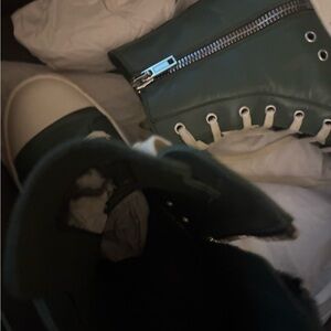 Rick Owens Green and White High-Top Sneakers